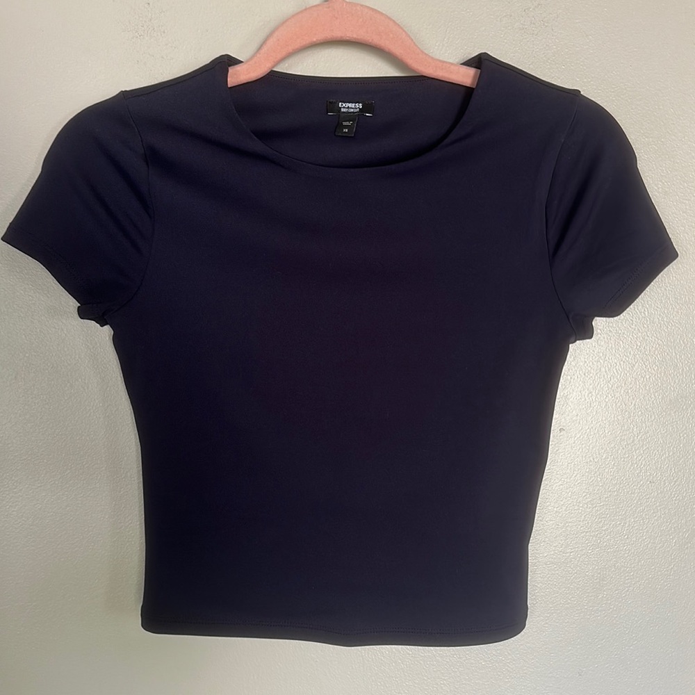 Express Body Contour Matte 90's Cropped Tee - Navy - XS